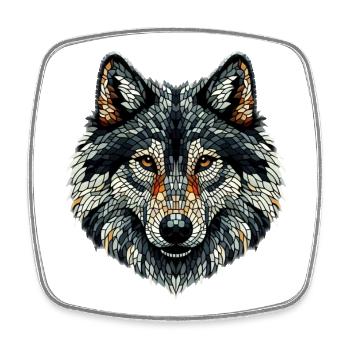 Bunter Wolf im Mosaik-Stil - Viereckiger Kühlschrankmagnet - Weiß - Vorne