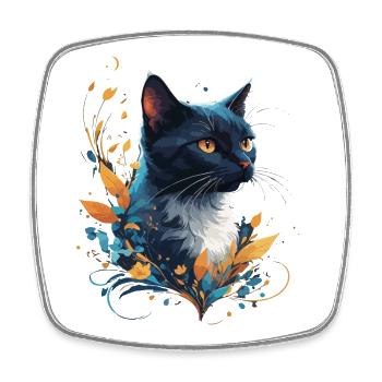 Bunte Katze - Viereckiger Kühlschrankmagnet - Weiß - Vorne