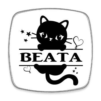 Beata T-Shirt T-Shirt Katze Geschenk T-Shirt Katze Katze - Viereckiger Kühlschrankmagnet - Weiß - Vorne