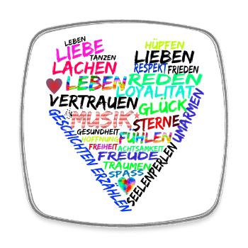 Text Herz Leben Liebe Frieden - Viereckiger Kühlschrankmagnet - Weiß - Vorne
