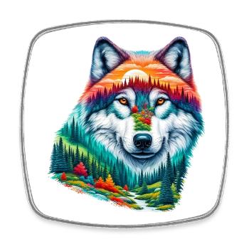 Loup - Magnet carré - blanc - Devant