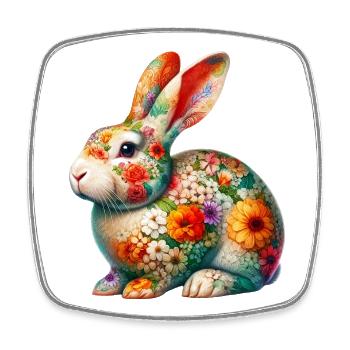 Lapin décoré de fleurs - Magnet carré - blanc - Devant