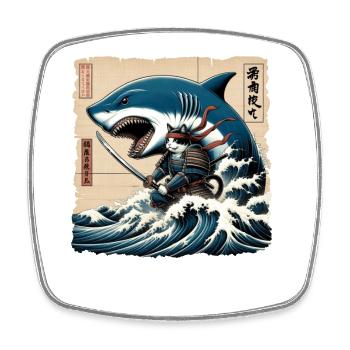 Shark Fisherman Japanese Wave Art Fishing - Square fridge magnet - white - Front