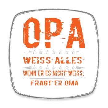 Lustiges Opa T-Shirt - Opa weiß alles - Viereckiger Kühlschrankmagnet - Weiß - Vorne