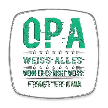 Opa T-Shirt mit Lustigem Spruch | Opa weiß alles - Viereckiger Kühlschrankmagnet - Weiß - Vorne
