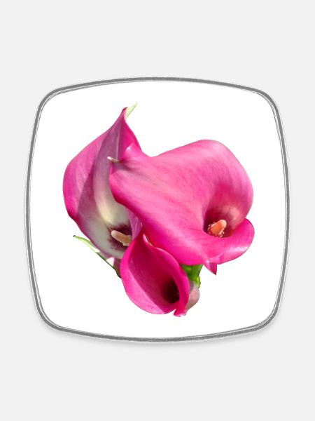 Pink Calla Blütentrio - Viereckiger Kühlschrankmagnet - Weiß
