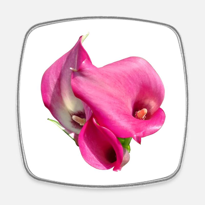 Pink Calla Blütentrio - Viereckiger Kühlschrankmagnet - Weiß