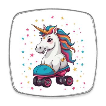 Lustige Rollschuh Einhorn - Viereckiger Kühlschrankmagnet - Weiß - Vorne