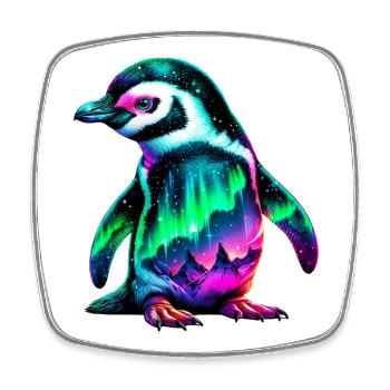 Aurora Borealis Pinguin - Viereckiger Kühlschrankmagnet - Weiß - Vorne