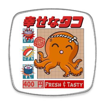 Happy Squid - Frais et savoureux - Magnet carré - blanc - Devant
