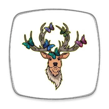 Deer Butterflies Deer Head Spring - Square fridge magnet - white - Front