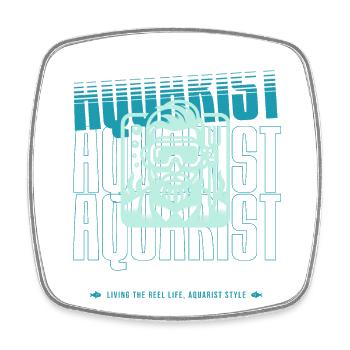 Aquarist with passion, feeding fish - Square fridge magnet - white - Front