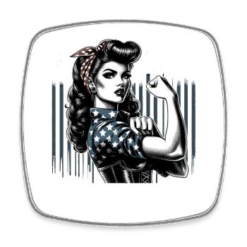 Strength Strong Woman Rockabilly Biceps Gift - Square fridge magnet - white - Front