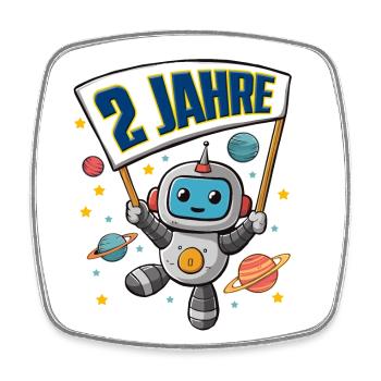 2 Jahre Kleiner Roboter als Astronaut im Weltraum - Viereckiger Kühlschrankmagnet - Weiß - Vorne