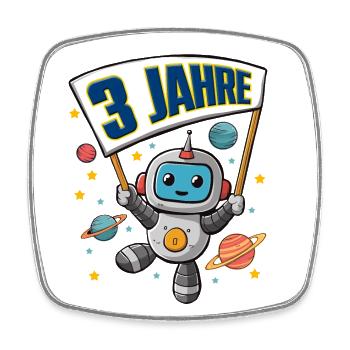 3 Jahre Kleiner Roboter als Astronaut im Weltraum - Viereckiger Kühlschrankmagnet - Weiß - Vorne