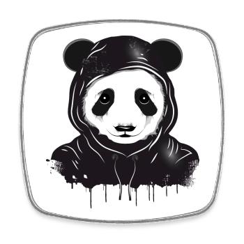 witziger Panda Bär Kopf mit Hoodie Kapuze - Viereckiger Kühlschrankmagnet - Weiß - Vorne