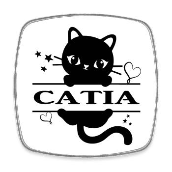 T-Shirt Catia T-Shirt Katze Katze Katze Chat - Viereckiger Kühlschrankmagnet - Weiß - Vorne