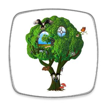 Cabane dans les arbres Fantasy Arbre avec des yeux Oiseaux Champignons - Magnet carré - blanc - Devant