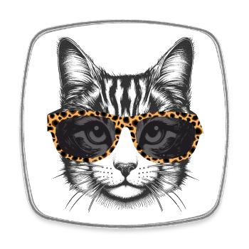 Porträt einer Katze mit Brille im Leoparden Look - Viereckiger Kühlschrankmagnet - Weiß - Vorne