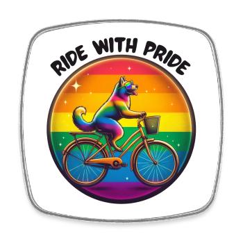Ride with pride - Square fridge magnet - white - Front