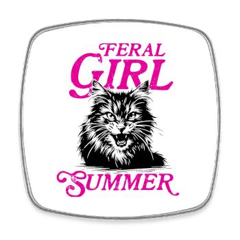 Feral Girl Summer Women Girls Cat Lover Summer - Square fridge magnet - white - Front