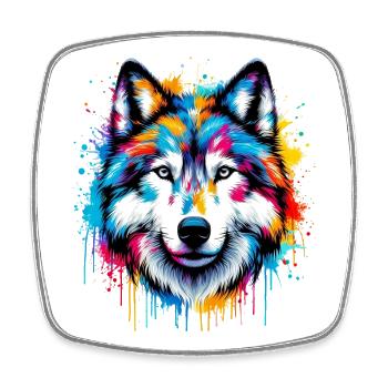 Loup - Magnet carré - blanc - Devant