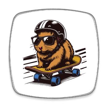 Skateboard Hamster mit Helm - Viereckiger Kühlschrankmagnet - Weiß - Vorne