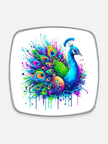 Pfau - Viereckiger Kühlschrankmagnet - Weiß