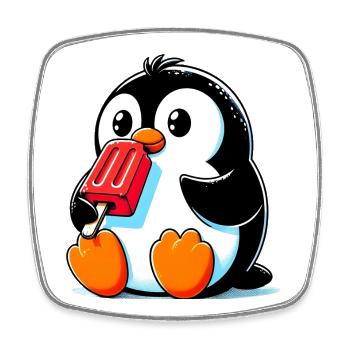 Pinguin isst ein Eis am Stiel - Viereckiger Kühlschrankmagnet - Weiß - Vorne