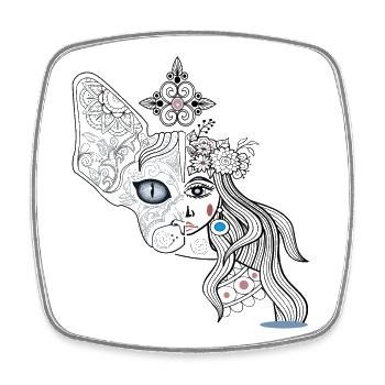 Faces of dog and girl - Square fridge magnet - white - Front