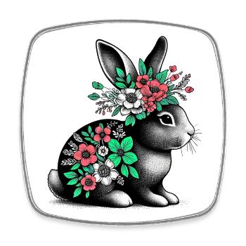 Rabbit with Flowers - Square fridge magnet - white - Front