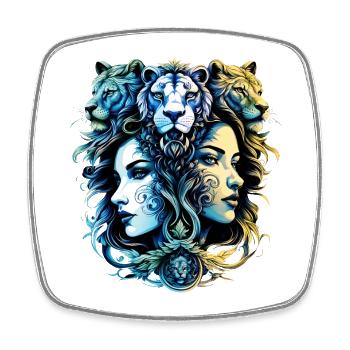 Conception fantastique de têtes de lion et de têtes de - Magnet carré - blanc - Devant
