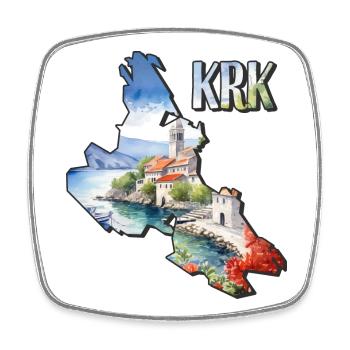 Aquarell Landkarte Krk - Viereckiger Kühlschrankmagnet - Weiß - Vorne