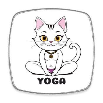 Yoga Katze im Meditativen Stil - Viereckiger Kühlschrankmagnet - Weiß - Vorne