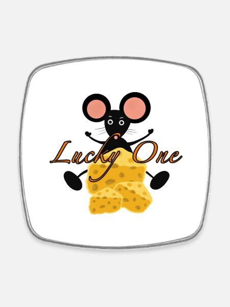 Whimsical Mouse with Cheesy Quirk - Square fridge magnet - white