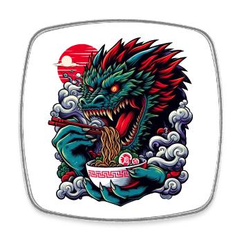 Ramen-Festmahl Nudeln schlürfen wie ein brennender Drache - Viereckiger Kühlschrankmagnet - Weiß - Vorne