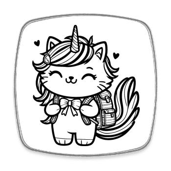 Einhornkatze Einschulung (schwarz) - Viereckiger Kühlschrankmagnet - Weiß - Vorne