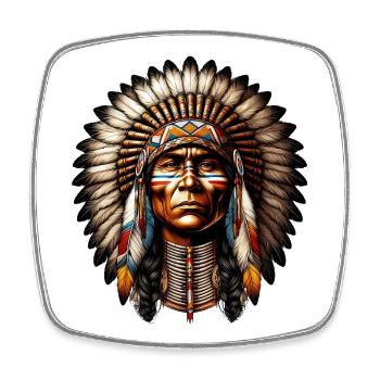 Amerikanischer Indianer Amerikaner - Viereckiger Kühlschrankmagnet - Weiß - Vorne