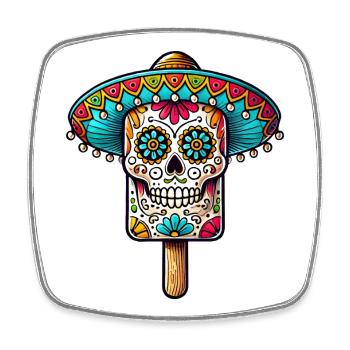 funny skull ice motif - Día de Muertos - Square fridge magnet - white - Front