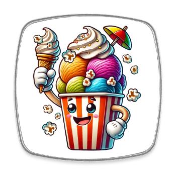 cheerful cartoon ice cream motif for summer fun - Square fridge magnet - white - Front