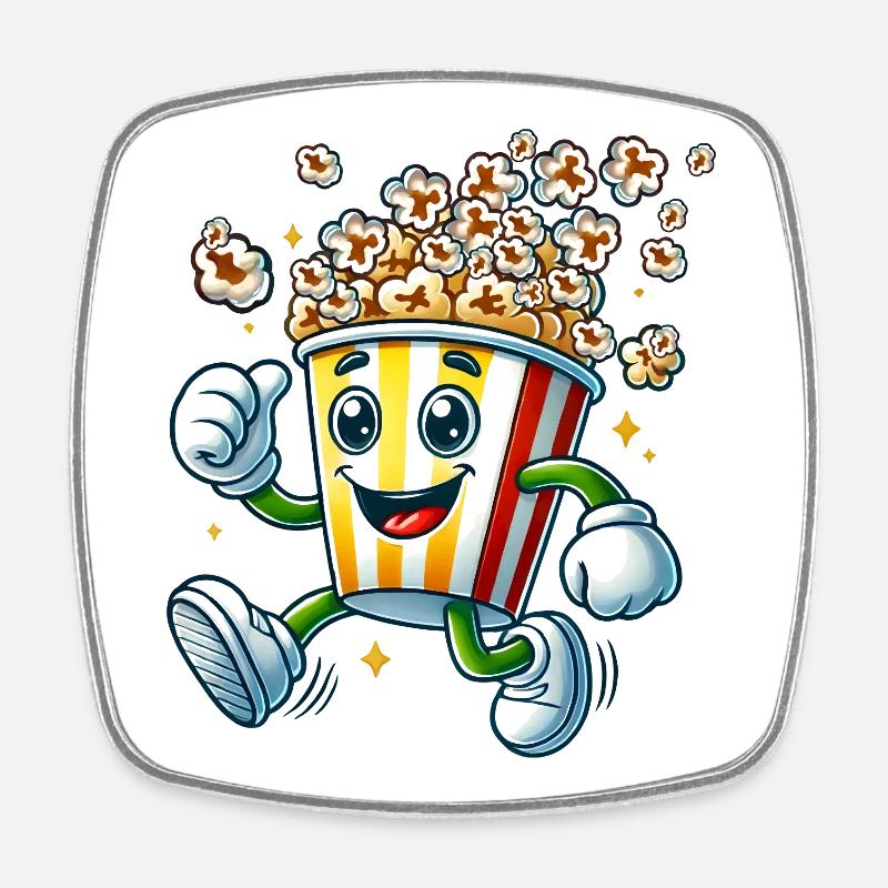 motif pop-corn de dessin animé joyeux pour s’amuser au cinéma - Magnet carré - blanc