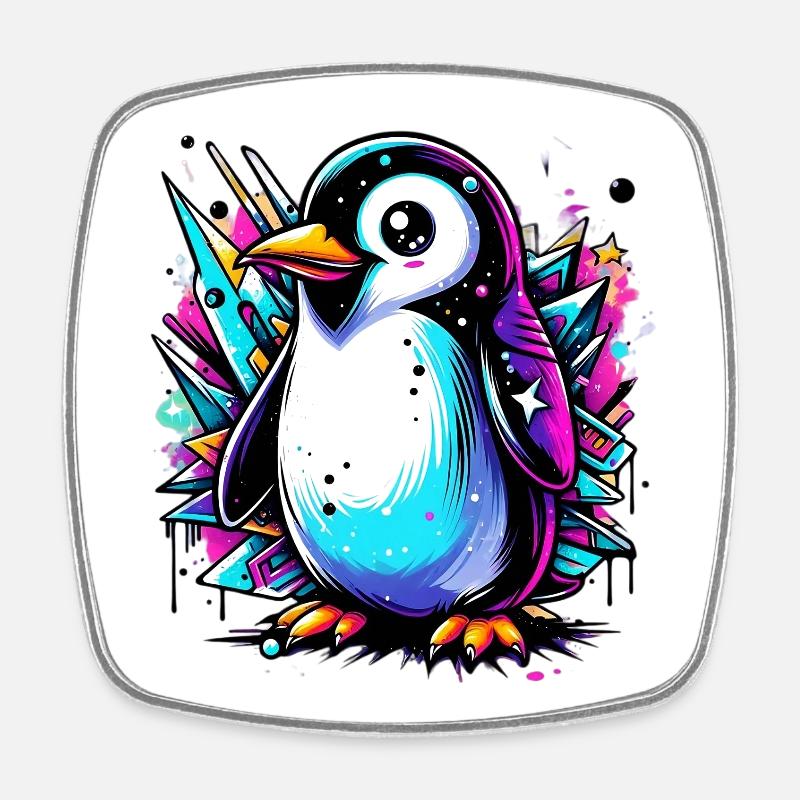 Pinguin - Viereckiger Kühlschrankmagnet - Weiß