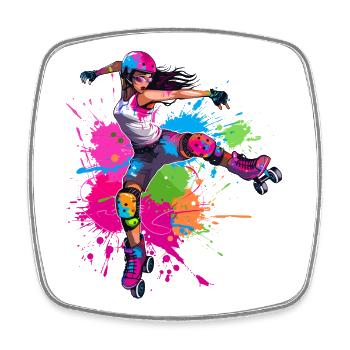 Roller Skater Mädchen - Viereckiger Kühlschrankmagnet - Weiß - Vorne