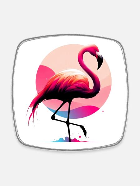 Flamingo - Viereckiger Kühlschrankmagnet - Weiß