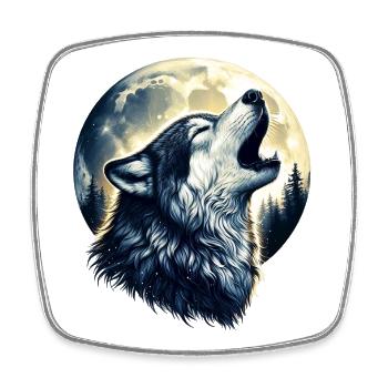 Wolf heult den Vollmond an - Viereckiger Kühlschrankmagnet - Weiß - Vorne