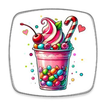Genuss für die Sinne:Süßigkeiten Milchshake Becher - Viereckiger Kühlschrankmagnet - Weiß - Vorne