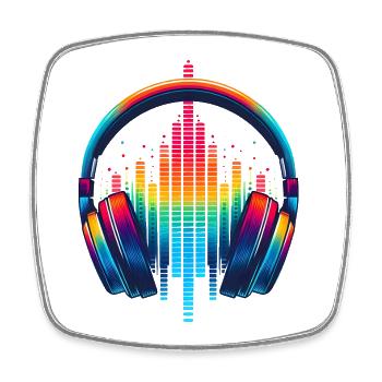 Casque Vibrant Sound arc-en-ciel - Magnet carré - blanc - Devant