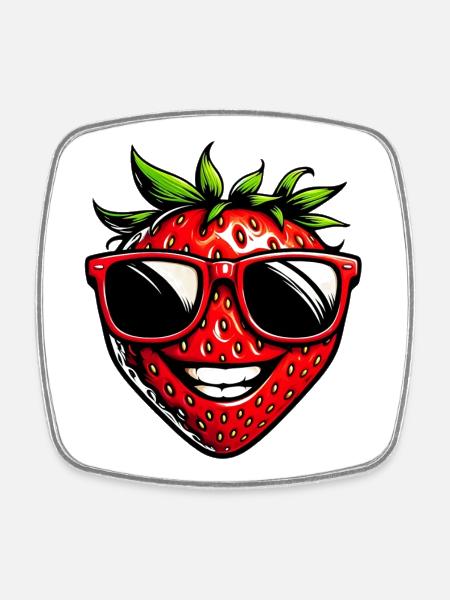 Strawberry with Sunglasses - Square fridge magnet - white