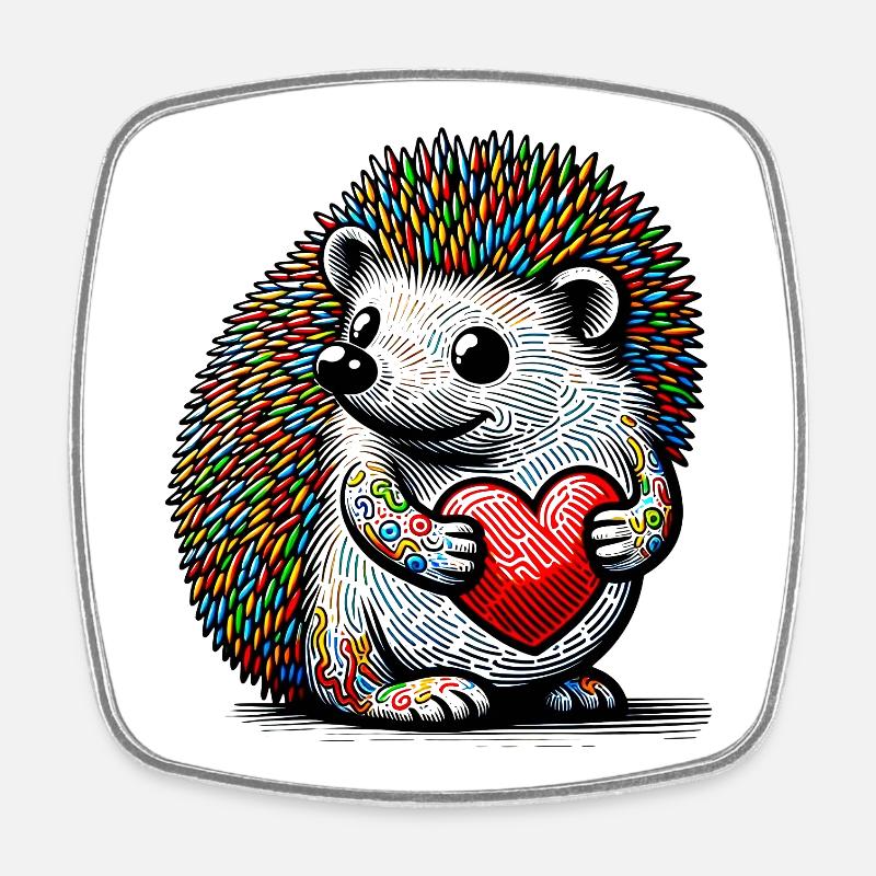 Igel mit Herz - Viereckiger Kühlschrankmagnet - Weiß