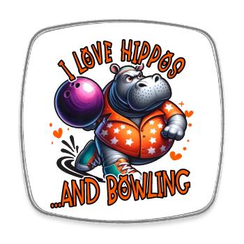 Ich liebe Nilpferde und Bowling lustig - Viereckiger Kühlschrankmagnet - Weiß - Vorne